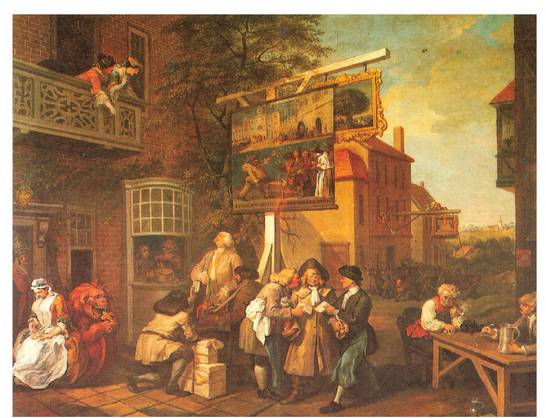 Hautagaiaren bisitaldia, William Hogarten koadroa. Koadro honek XVIII. mendean Ingalaterran egindako hauteskundeetan botoak nola salerosten ziren eta botoak lortzeko nolako azpikeriak izaten ziren erakusten du.<br><br>